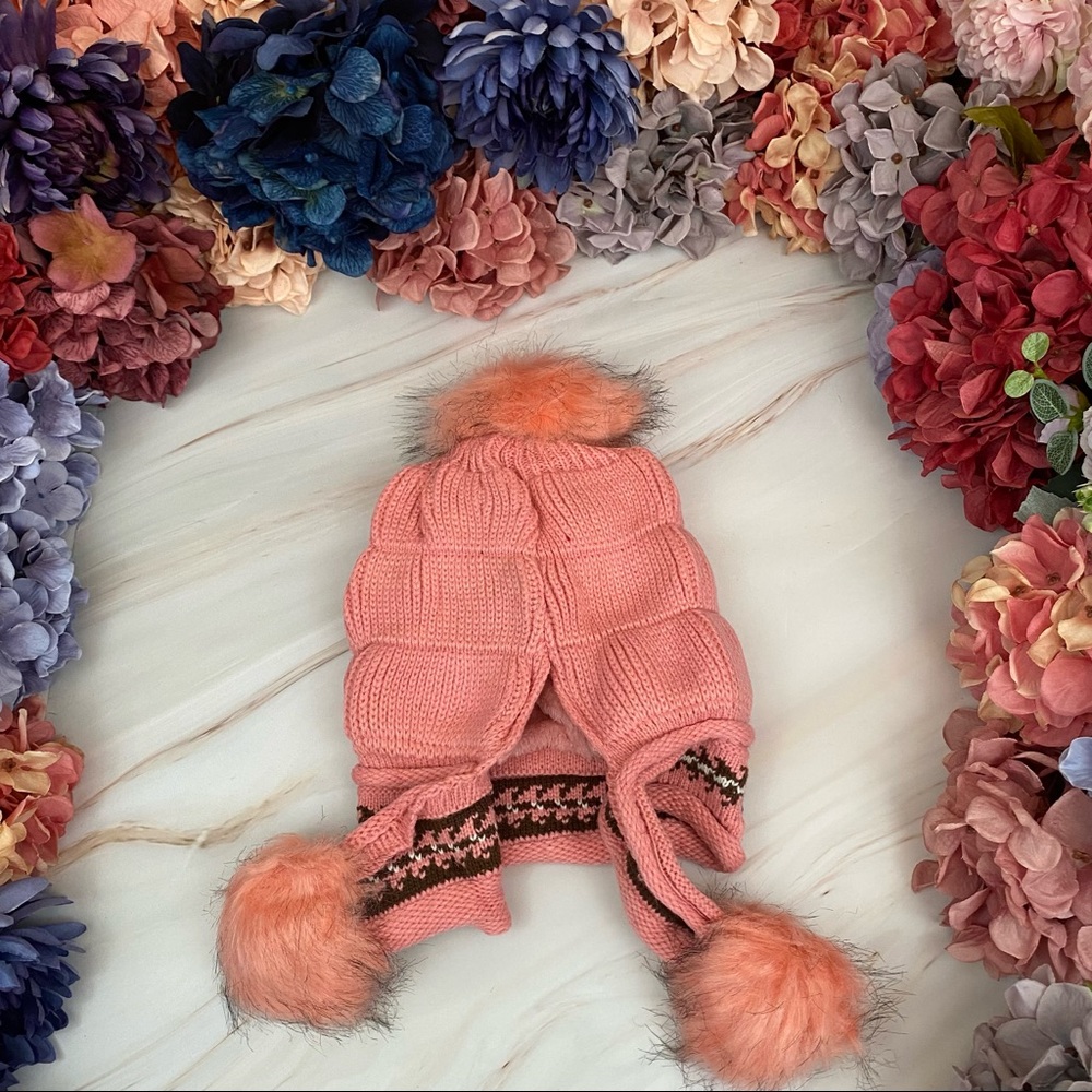 Chic Pink Fleece Lined Beanie with Fur Pom Poms & Fingerless Gloves - Picture 11 of 16